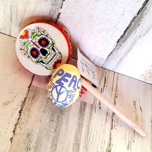 Skull Spin Drum and Peace Shaker by Jamtown Fair Trade NEW!